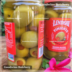 Pickle olive GREEN QUEEN OLIVE stuffed with PIMIENTO crisp & tangy LINDSAY Spain dr. wt. 7oz 198g (JUMBO SIZE)